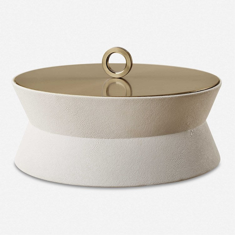 Uttermost Luxe White Faux Shagreen Round Decorative Box - Image 2