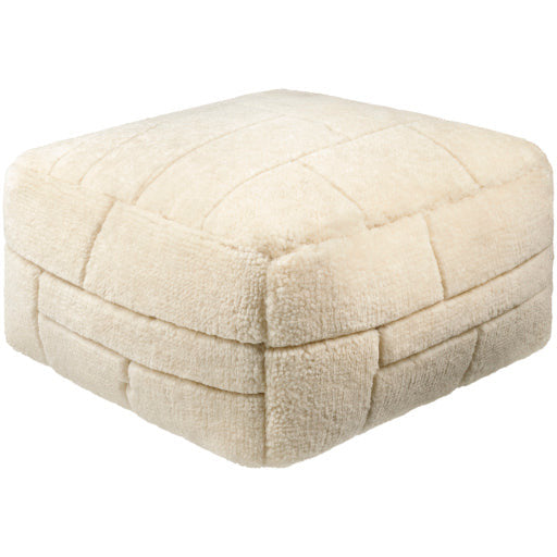 Surya Jakob Modern Hand Knotted Shag Ivory Pouf Ottoman JOPF-002 - Image 2