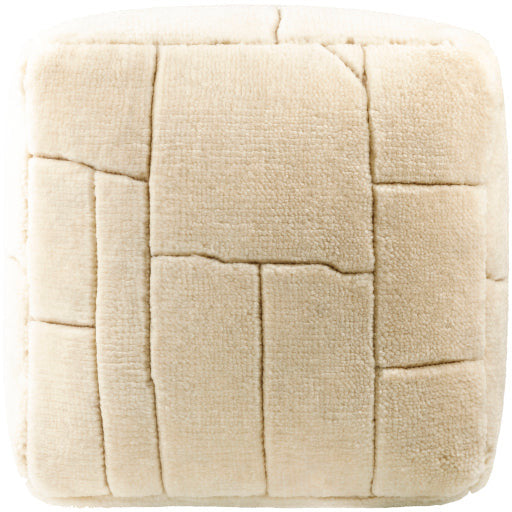 Surya Jakob Modern Hand Knotted Shag Ivory Pouf Ottoman JOPF-002 - Image 3