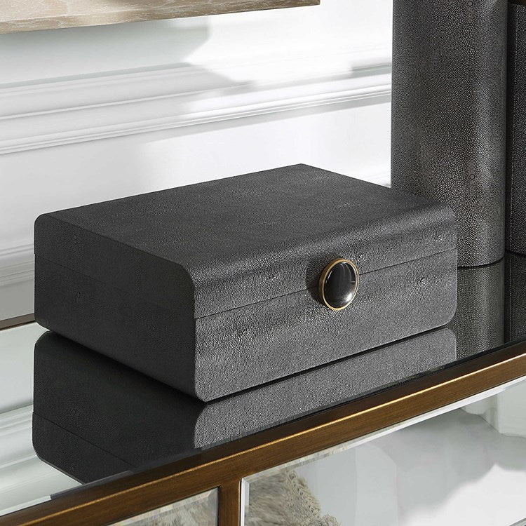 Uttermost Lalique Black Faux Shagreen Decorative Box - Image 1