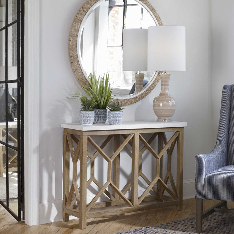 Uttermost Catali Natural Ivory Limestone Top With Wood Base Console Table - Image 2