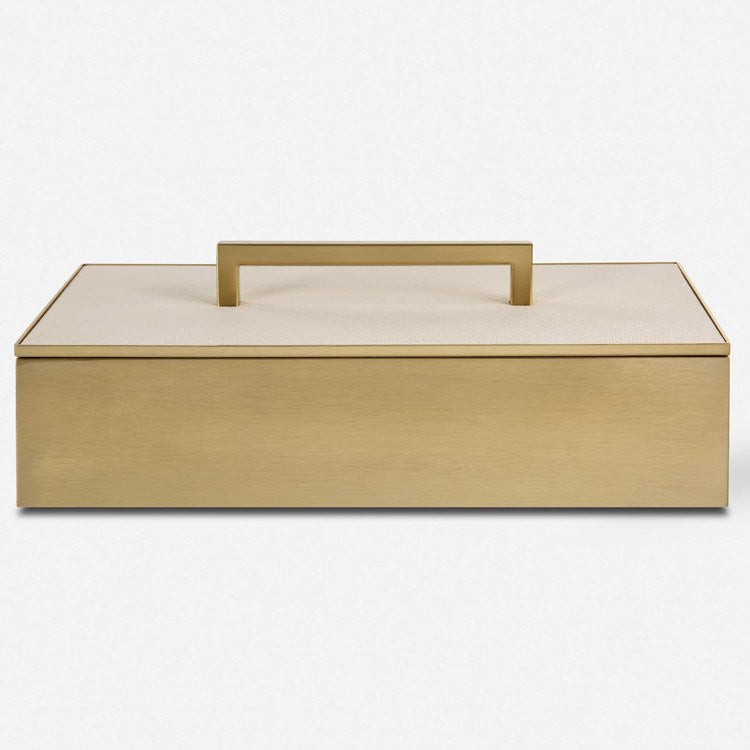 Uttermost Wessex Brass and White Faux Shagreen Modern Decorative Box - Image 2