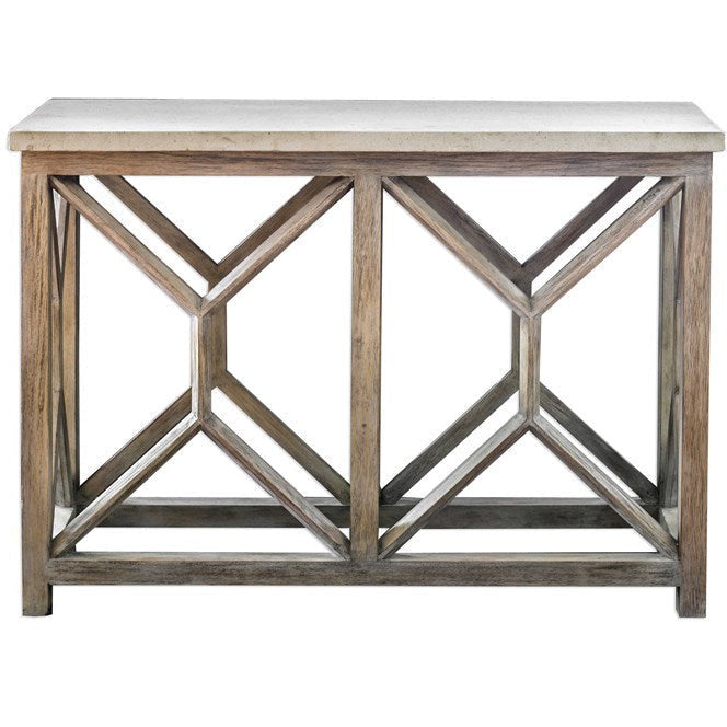 Uttermost Catali Natural Ivory Limestone Top With Wood Base Console Table - Image 3