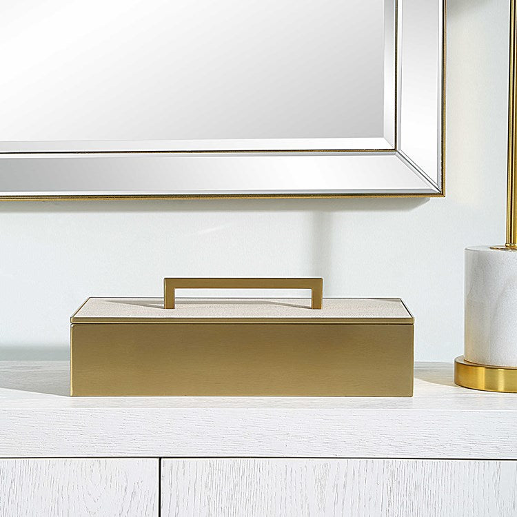 Uttermost Wessex Brass and White Faux Shagreen Modern Decorative Box - Image 3