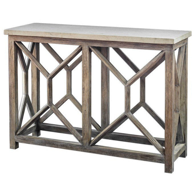 Uttermost Catali Natural Ivory Limestone Top With Wood Base Console Table - Image 1