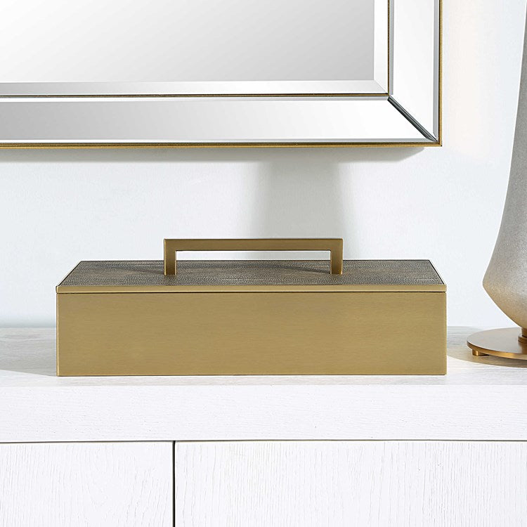 Uttermost Wessex Brass and Gray Faux Shagreen Modern Decorative Box - Image 2