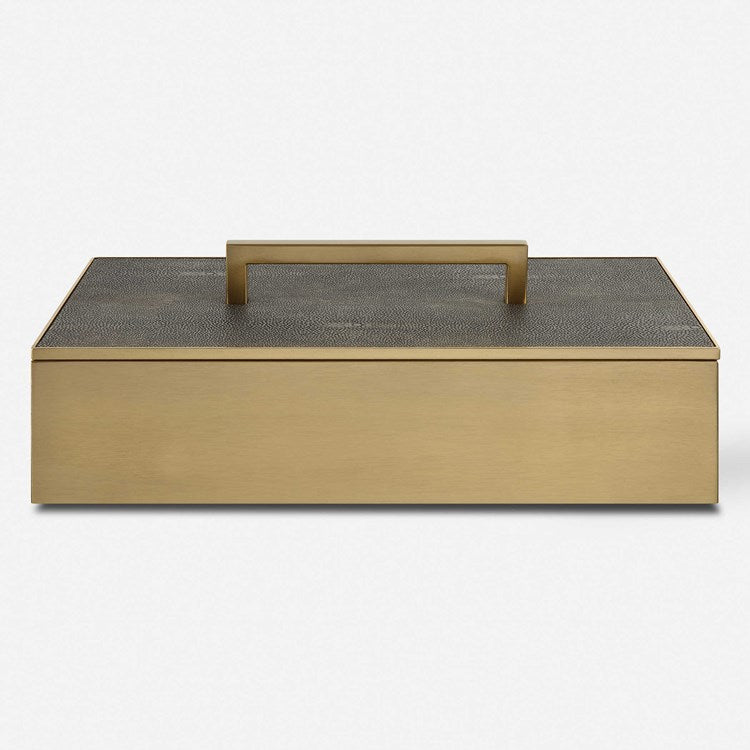 Uttermost Wessex Brass and Gray Faux Shagreen Modern Decorative Box - Image 3