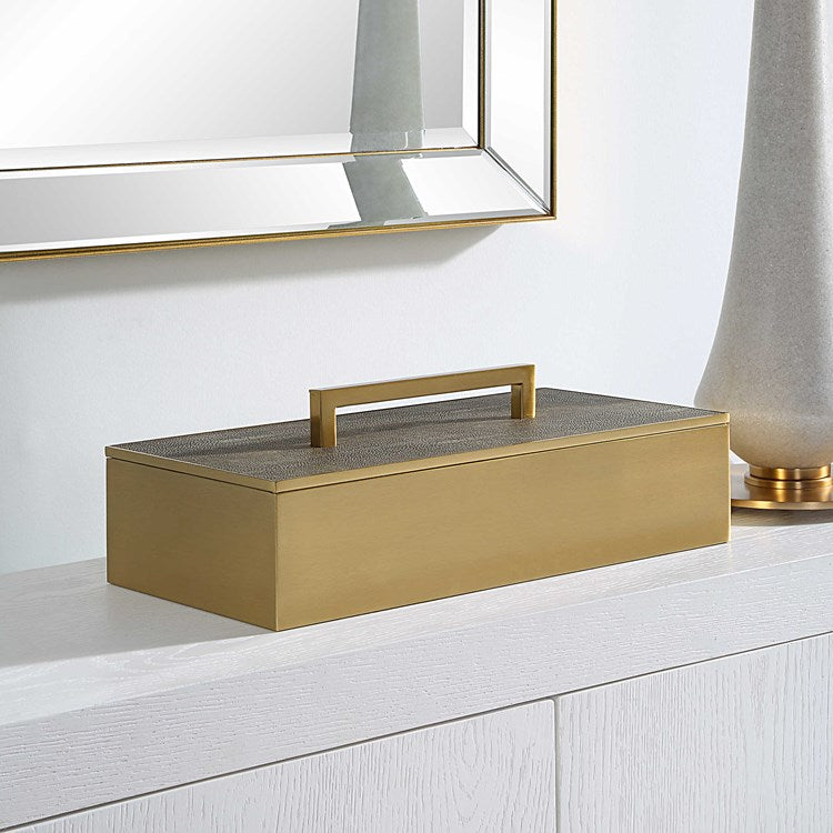 Uttermost Wessex Brass and Gray Faux Shagreen Modern Decorative Box - Image 1