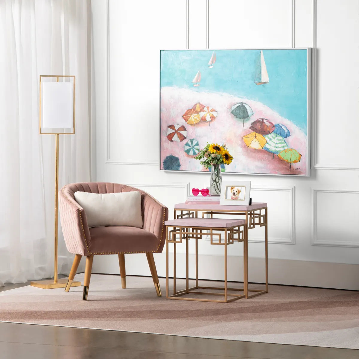 Crestview Collection Huxley Stunning Gold Leaf Floor Lamp - Image 1