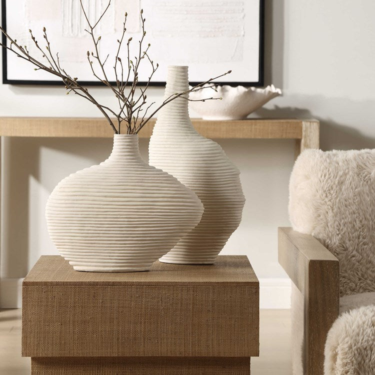 Uttermost Duostacked Matte White Textured Ceramic Set of 2 Vases - Image 1
