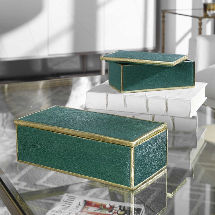 Uttermost Karis Emerald Green Set of 2 Decorative Boxes - Image 1