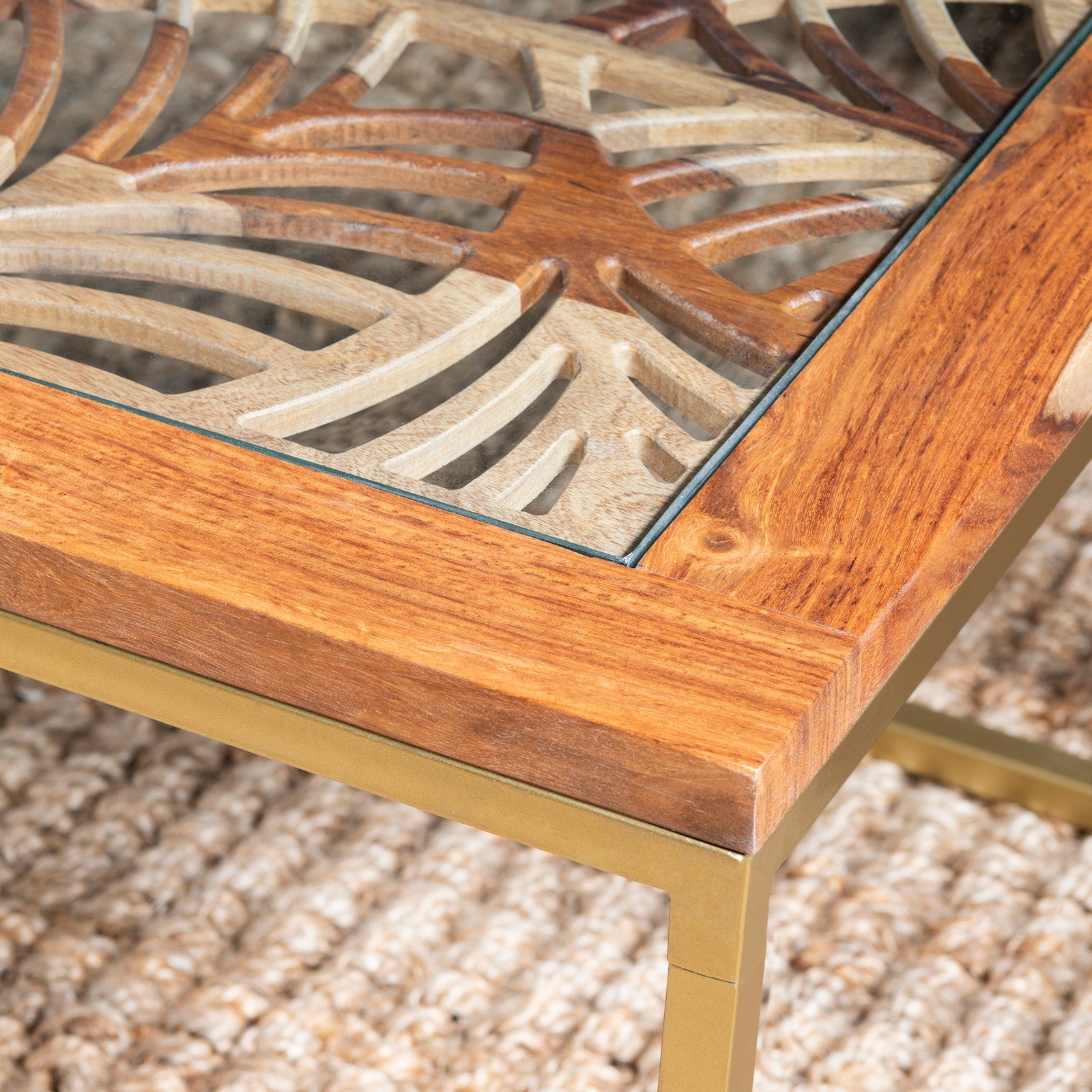 Crestview Collection Adagio Acacia Wood and Iron Rectangular Coffee Table - Image 3