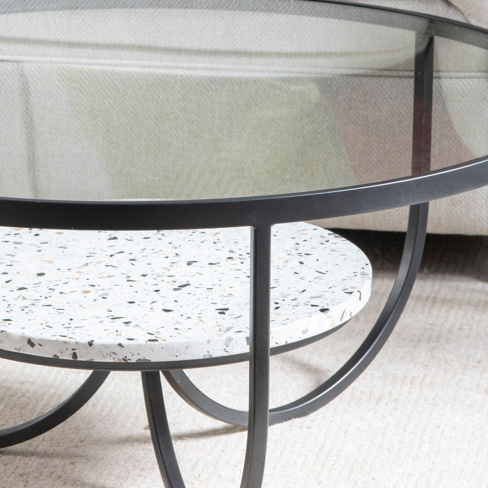Crestview Collection Marisol Round Iron and Glass 33' Terrazzo Coffee Table - Image 2