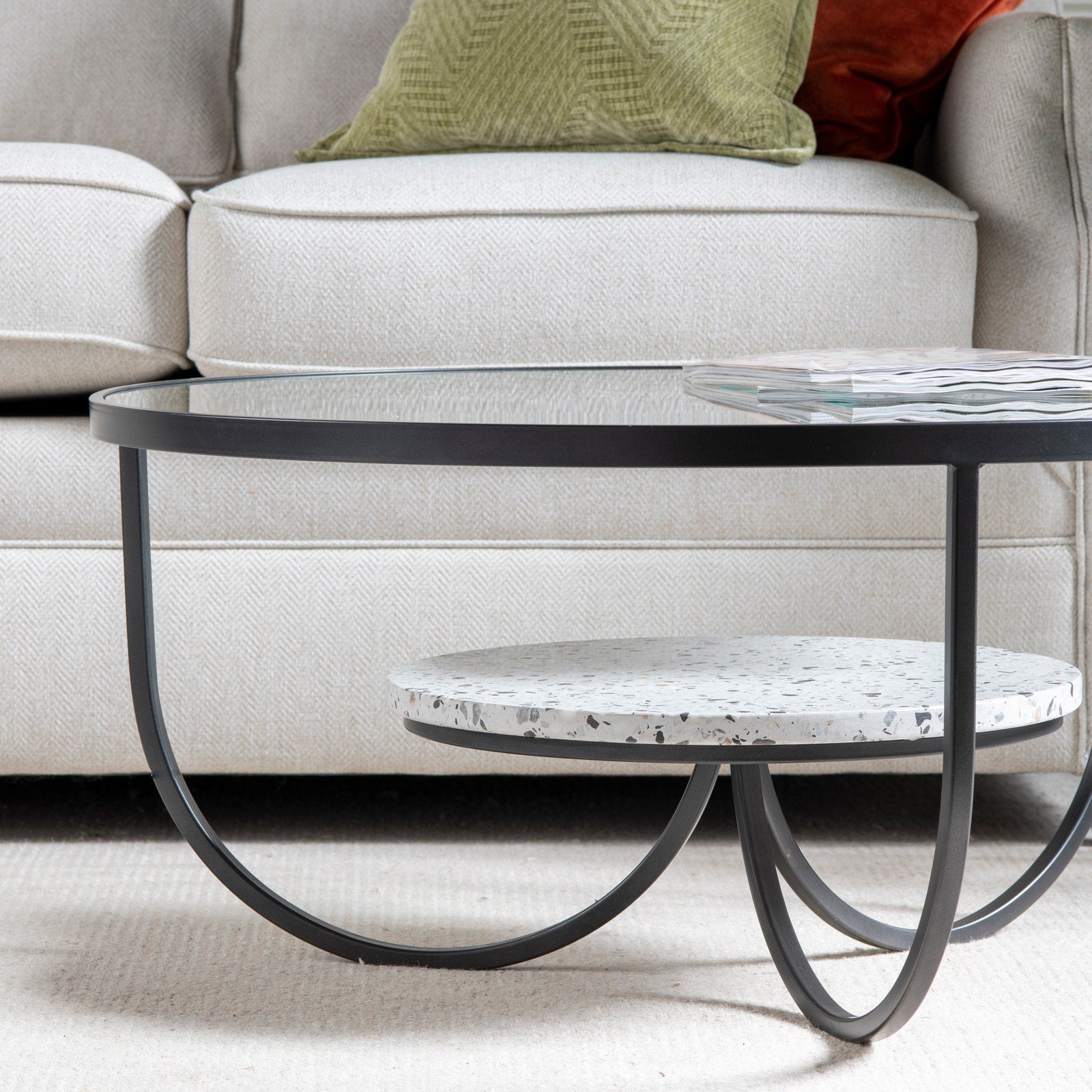 Crestview Collection Marisol Round Iron and Glass 33' Terrazzo Coffee Table - Image 3