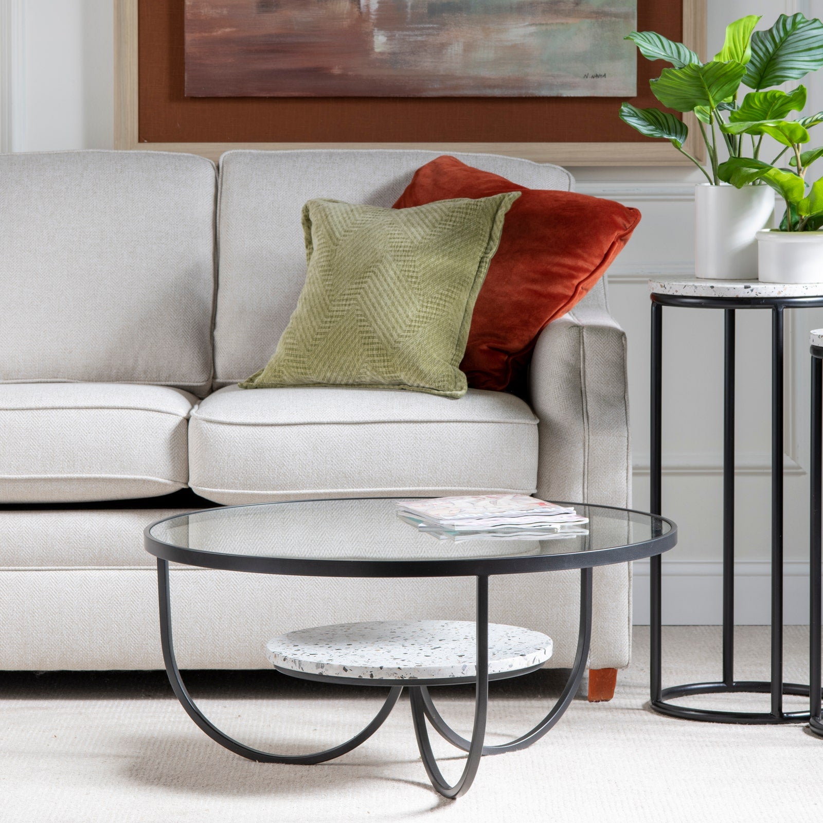 Crestview Collection Marisol Round Iron and Glass 33' Terrazzo Coffee Table - Image 1