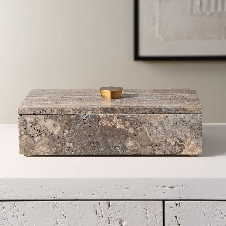 Uttermost Griseus Gray Travertine Decorative Box - Image 1