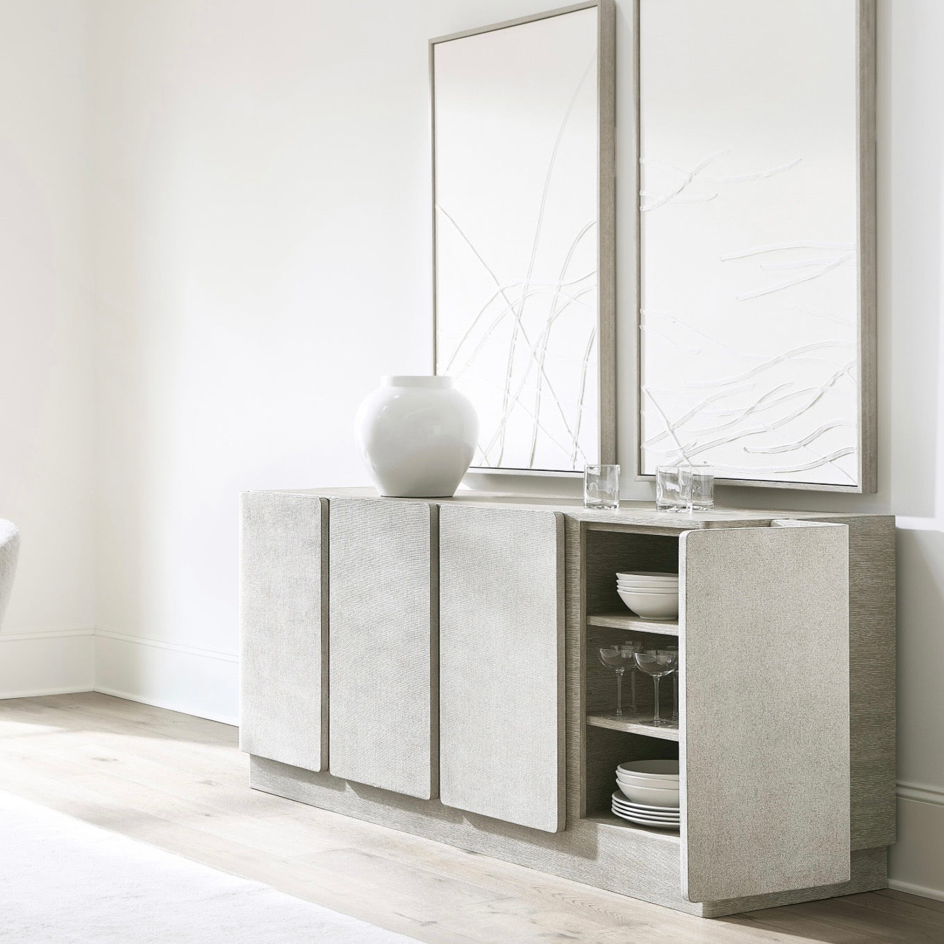 Bernhardt Arcadia Collection Buffet ~ Clay Finish With Raffia Wrapped Doors - Image 2