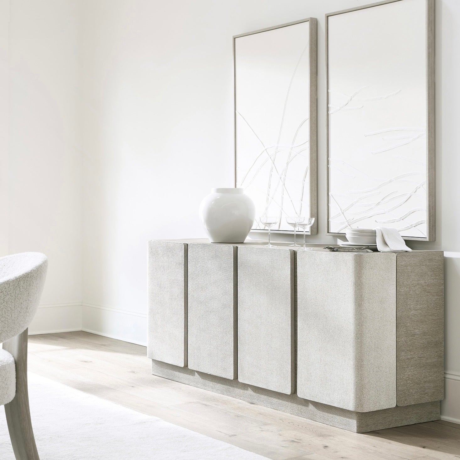 Bernhardt Arcadia Collection Buffet ~ Clay Finish With Raffia Wrapped Doors