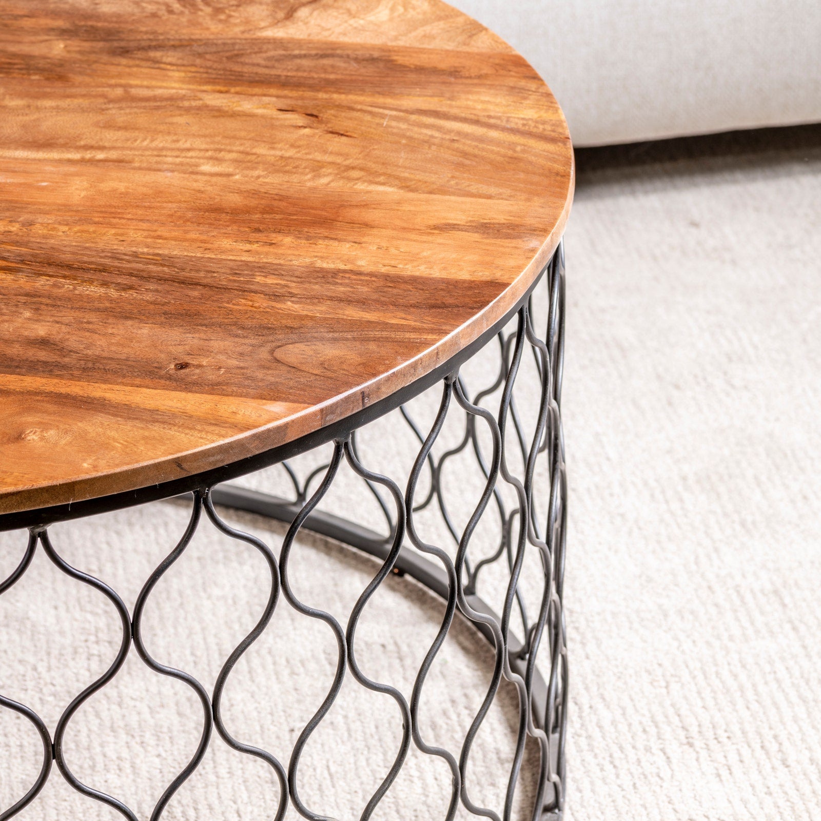 Crestview Collection Jonathan Mango Wood And Iron Round Coffee Table - Image 3
