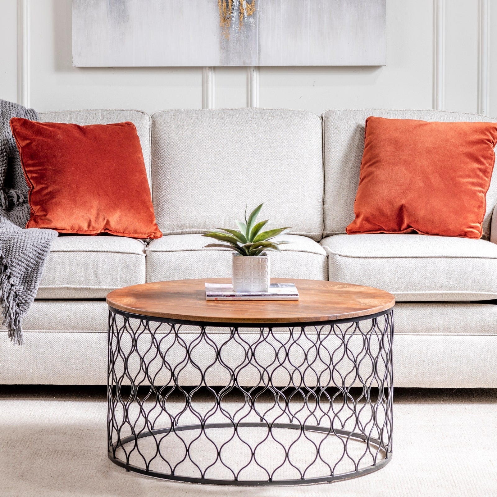Crestview Collection Jonathan Mango Wood And Iron Round Coffee Table - Image 1