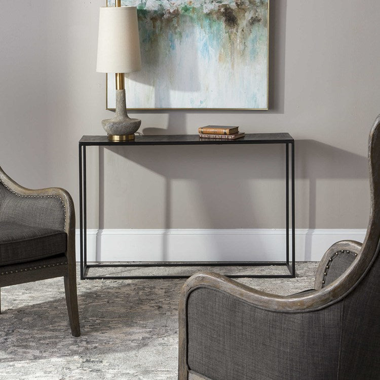 Uttermost Coreene Antiqued Bronze With Aged Black Iron Modern Console Table - Image 1