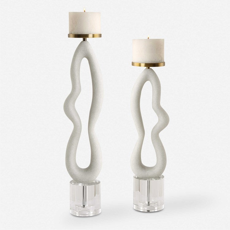 Uttermost Feamelo Sculptural Ivory Stone and Crystal Set of 2 Candle Holders ~ Candles Included - Image 2