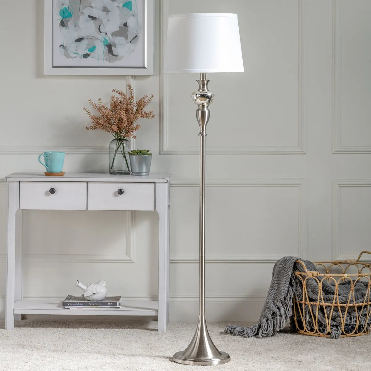 Crestview Collection Queensland Brushed Nickel Metal Finish Floor Lamp - Image 1