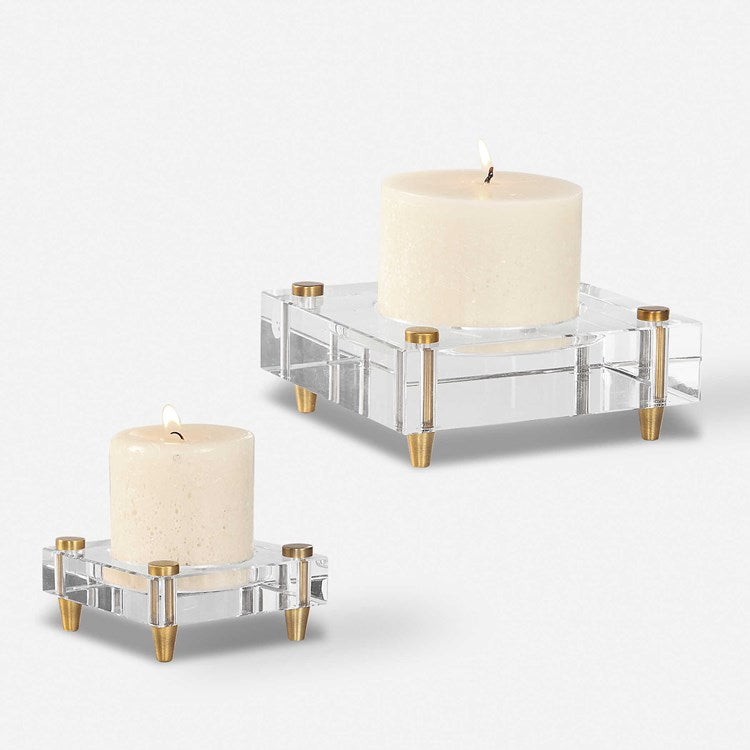 Uttermost Claire Crystal Blocks and Brass Set of 2 Candle Holders ~ Candles Included - Image 2