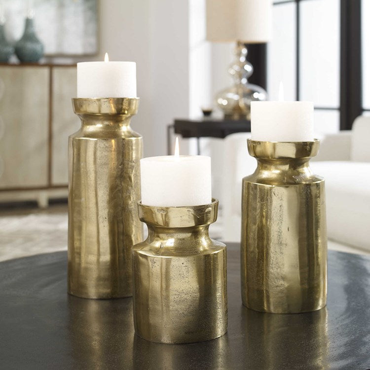 Uttermost Amina Antiqued Brass Set of 3 Candle Holders ~ Candles Included - Image 1