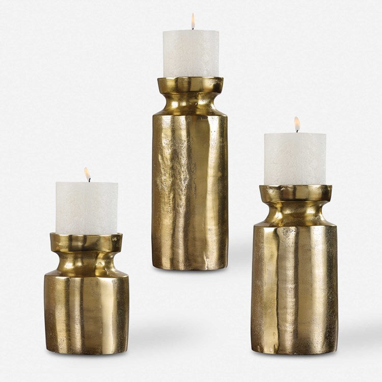 Uttermost Amina Antiqued Brass Set of 3 Candle Holders ~ Candles Included - Image 2