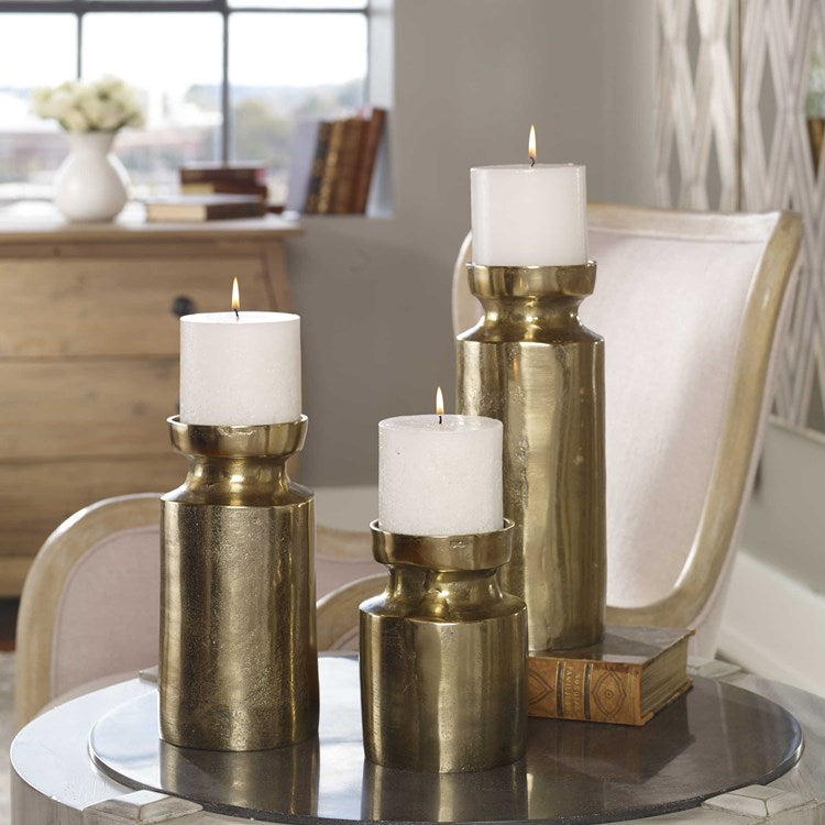Uttermost Amina Antiqued Brass Set of 3 Candle Holders ~ Candles Included - Image 3
