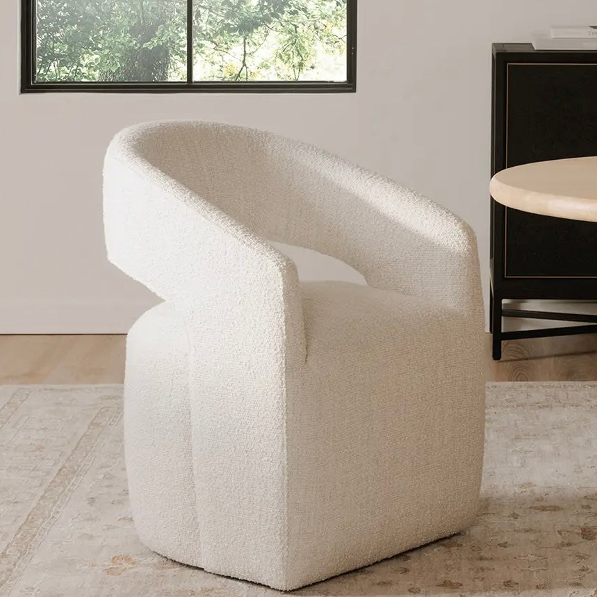 Moe's Home Collection Barrow White Mist Performance Boucle Rolling Dining Chair - Image 3