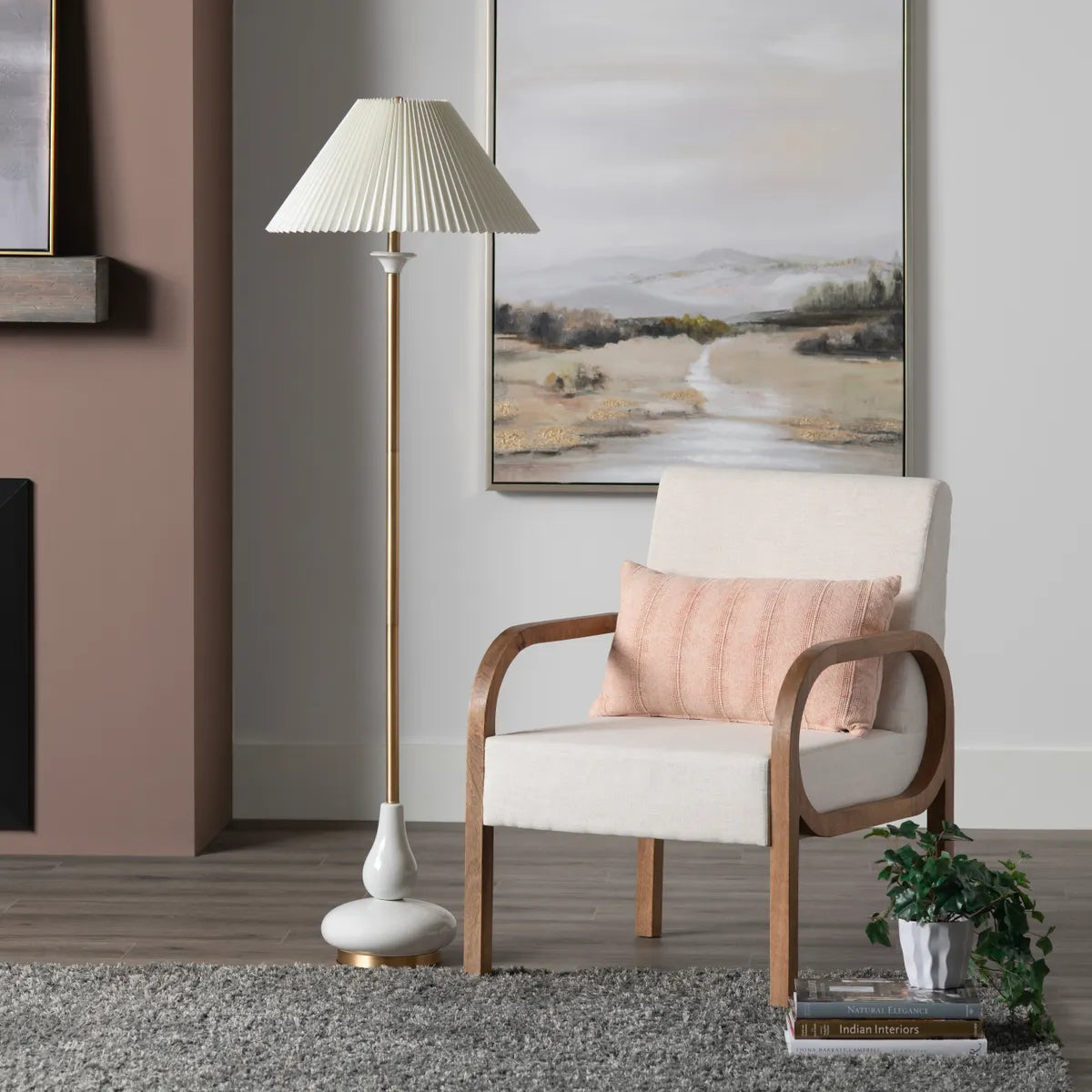 Crestview Collection Wesley White and Gold Floor Lamp - Image 1