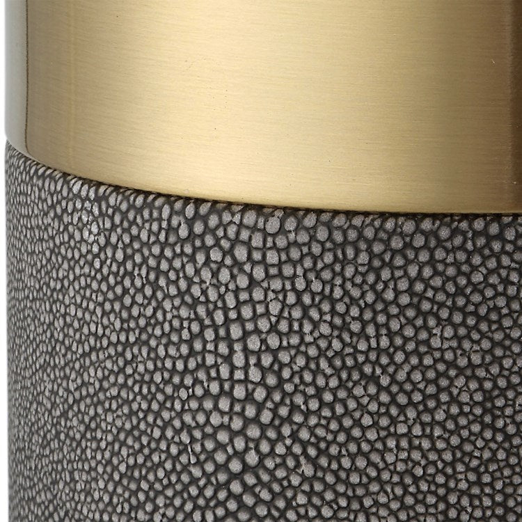 Uttermost Wessex Gray Faux Shagreen and Antiqued Brushed Brass Set of 2 Candle Holders ~ Candles Included - Image 3