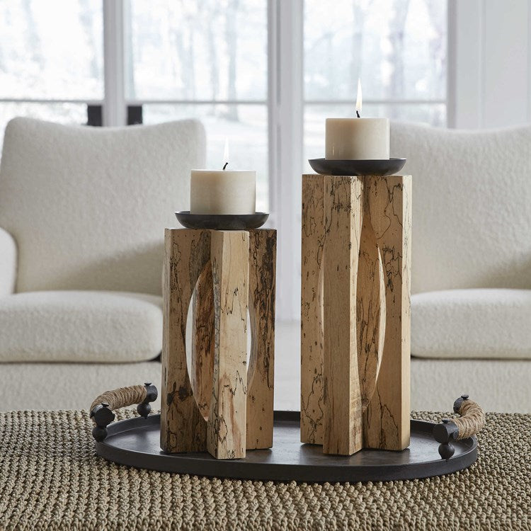 Uttermost Ilva Natural Tamarind Wood Set of 2 Candle Holders ~ Candles Included - Image 1