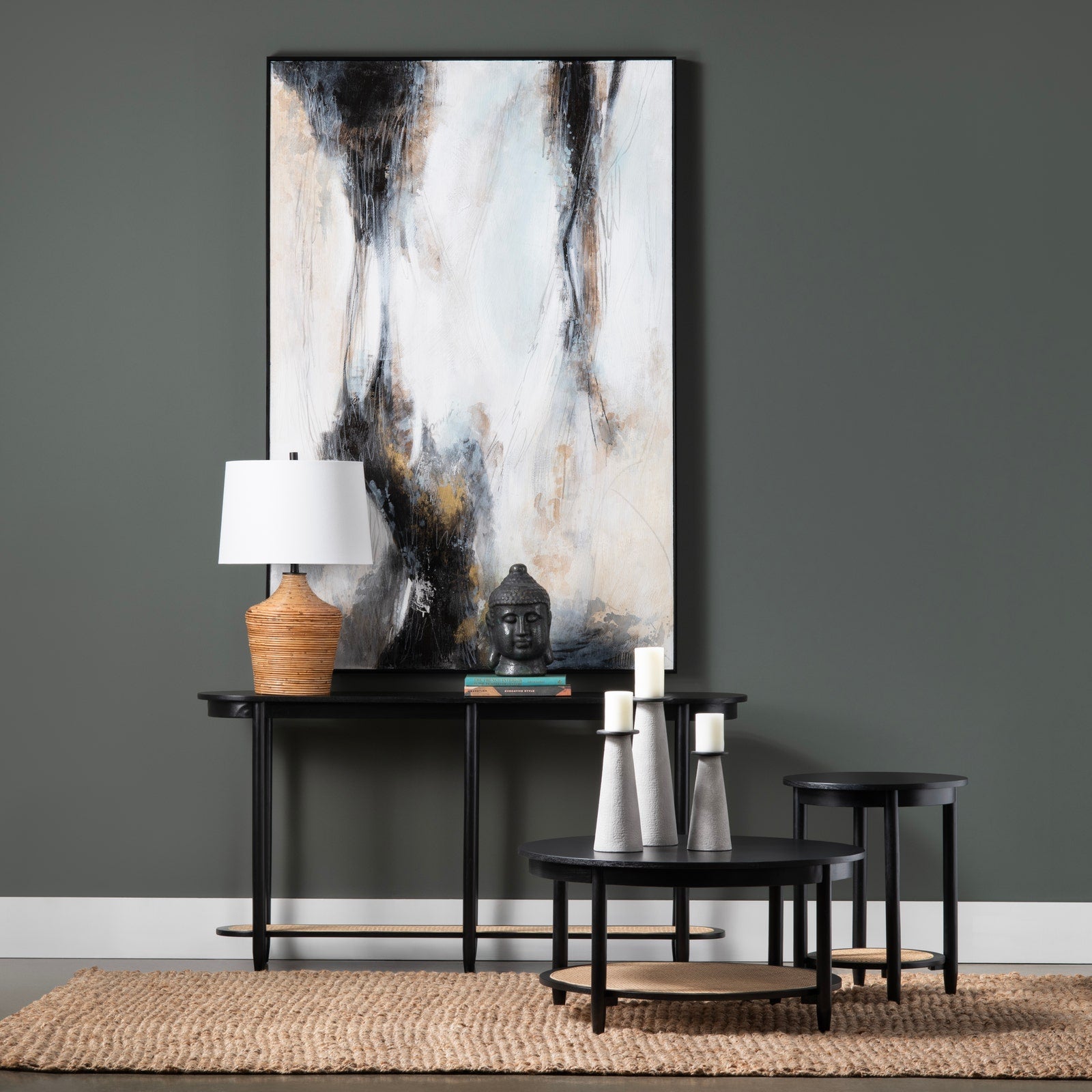 Crestview Collection Port Royal Black Wood and Rattan Coffee Table - Image 1