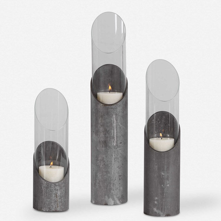 Uttermost Karter Iron and Glass Cylinder Set of 3 Candle Holders ~ Candles Included - Image 2