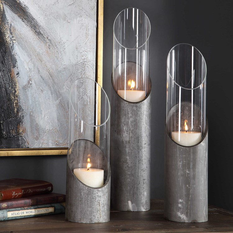 Uttermost Karter Iron and Glass Cylinder Set of 3 Candle Holders ~ Candles Included - Image 3