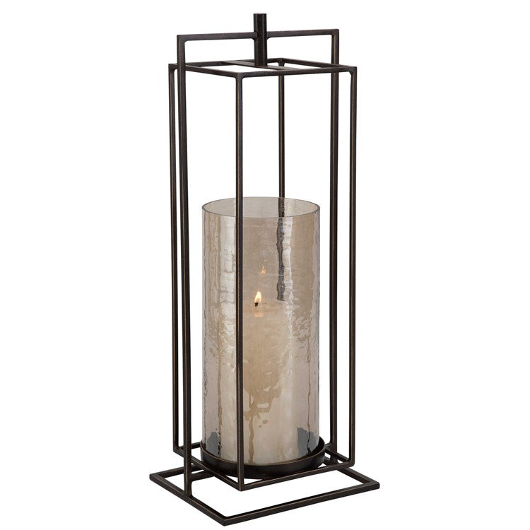 Uttermost Wenman Bronze Iron and Textured Glass Lantern Candleholder ~ Candle Included - Image 3
