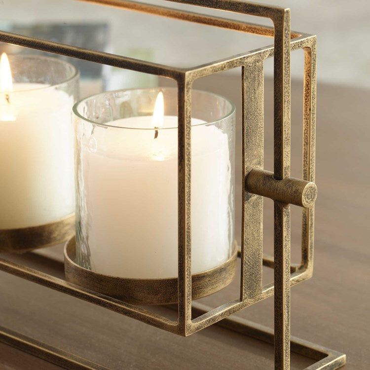 Uttermost Wenman Gold Iron and Textured Glass Triple Candleholder ~ Candles Included - Image 3