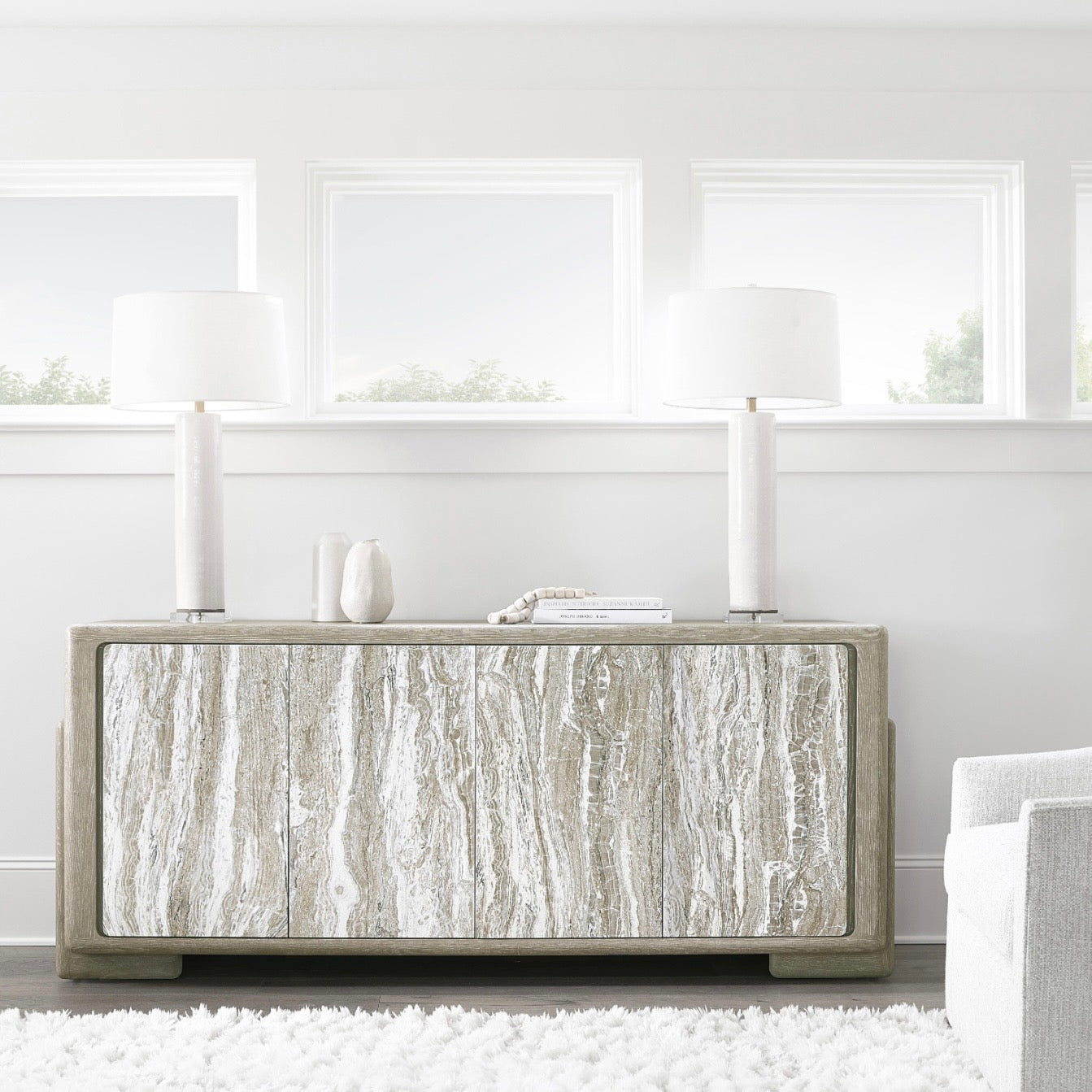Bernhardt Arcadia Collection Entertainment Credenza ~ Kalta Faux Stone Finish