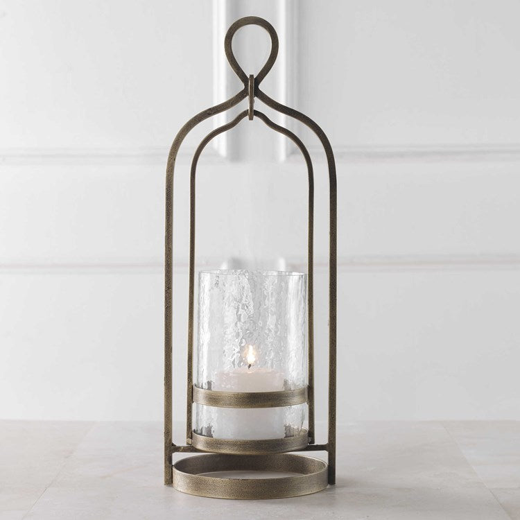 Uttermost Shepherd Aged Brass and Textured Glass Hurricane Candleholder ~ Candle Included - Image 1