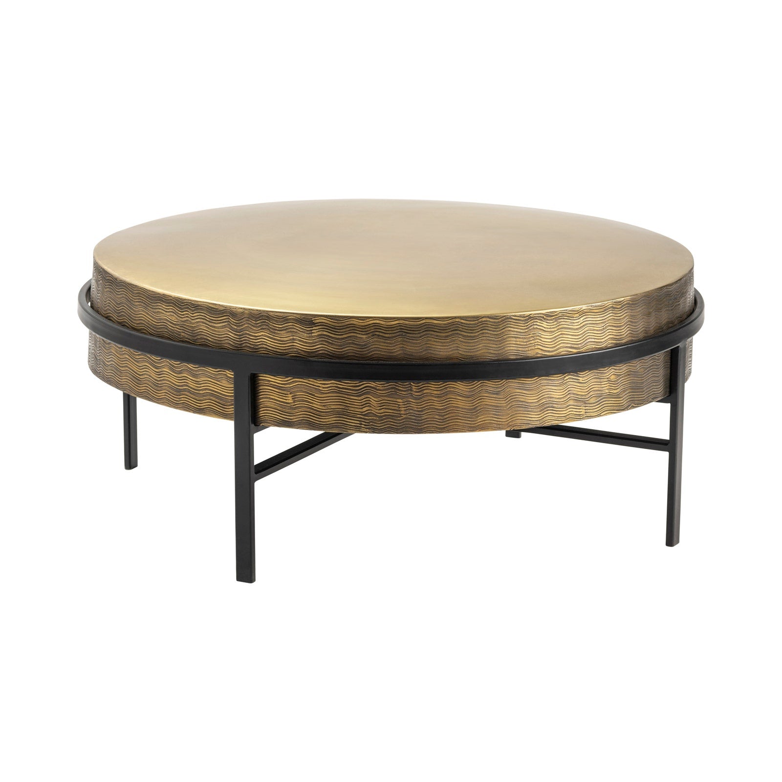 Crestview Collection Hudson Textured Brass Round Coffee Table - Image 2