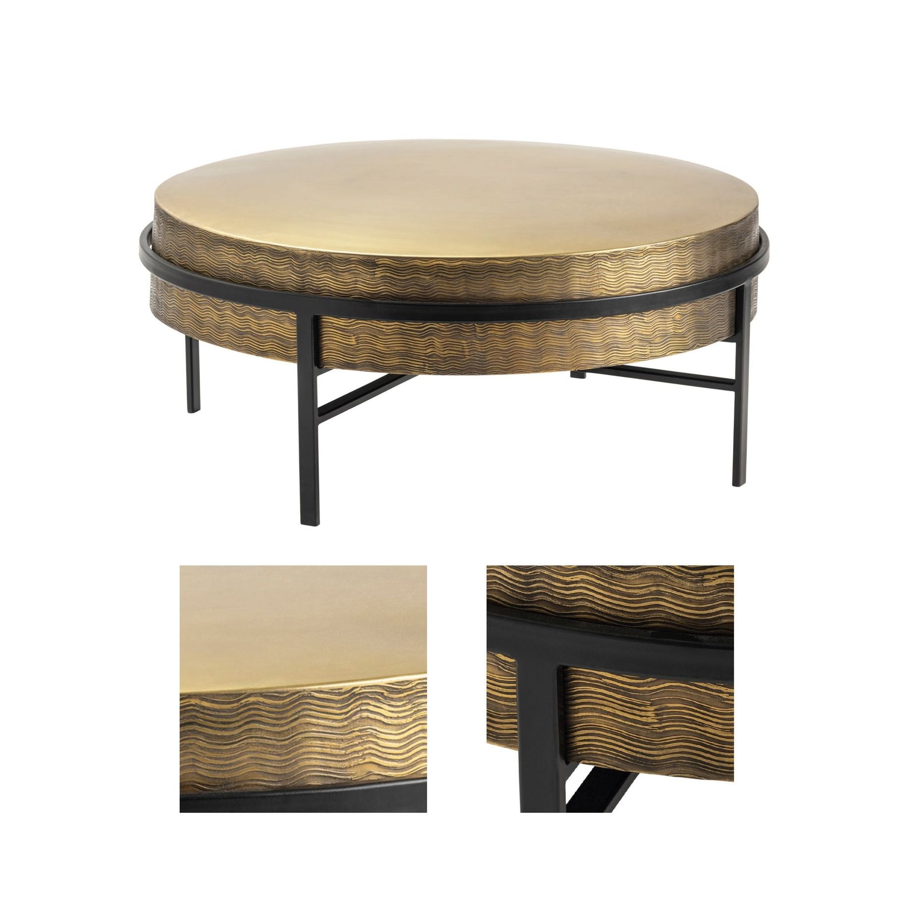 Crestview Collection Hudson Textured Brass Round Coffee Table - Image 3