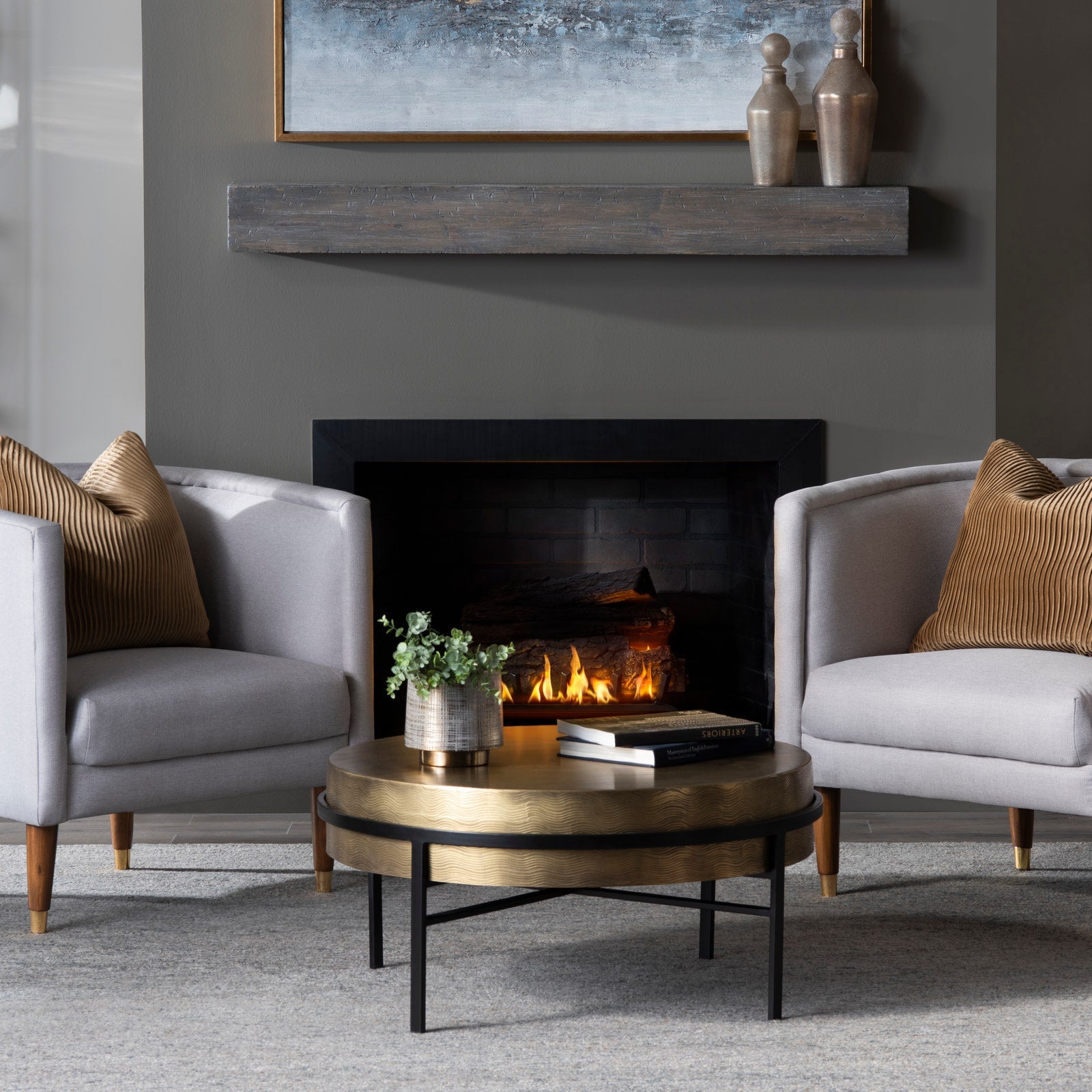 Crestview Collection Hudson Textured Brass Round Coffee Table - Image 1