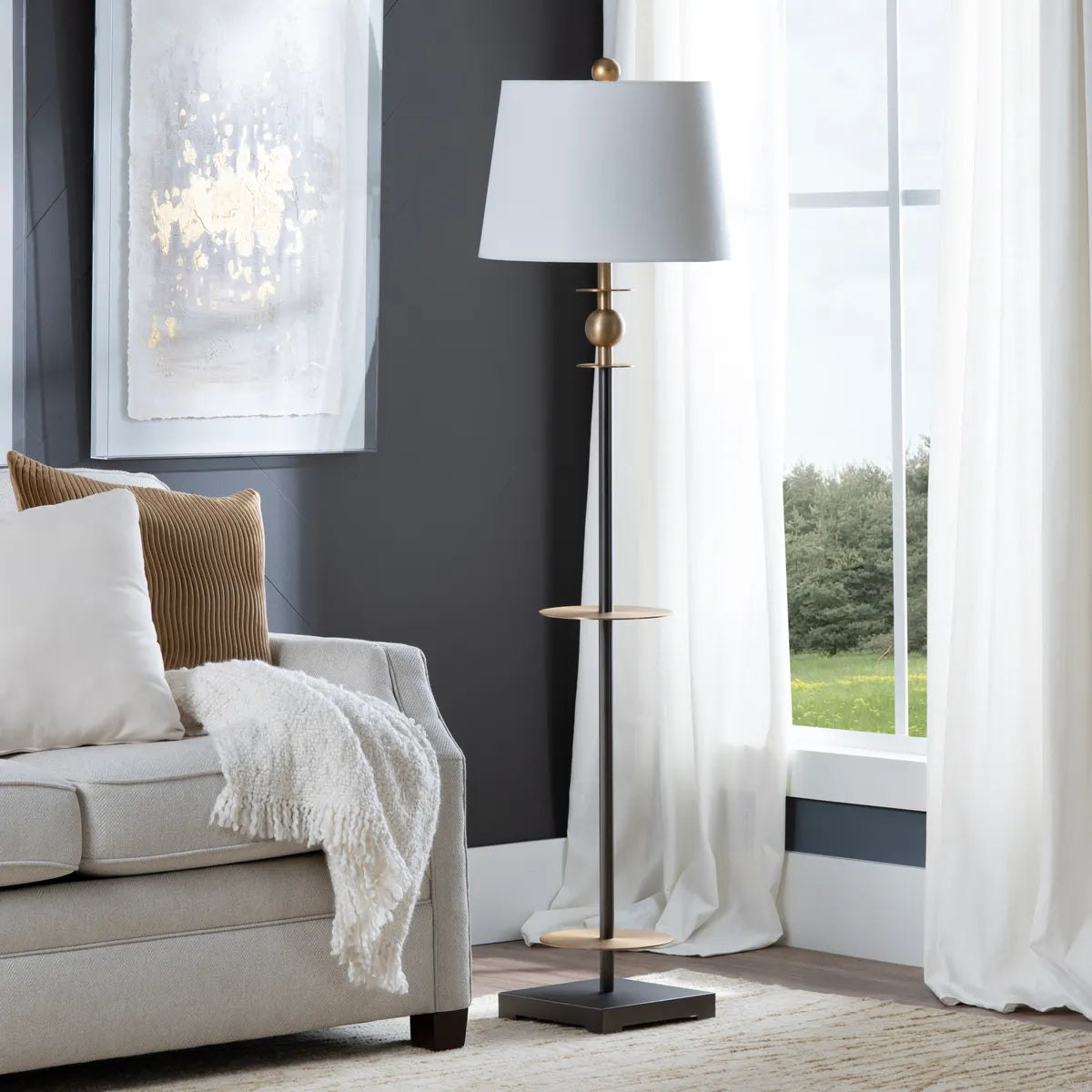 Crestview Collection Chapman Dark Bronze And Vintage Brass Floor Lamp - Image 2