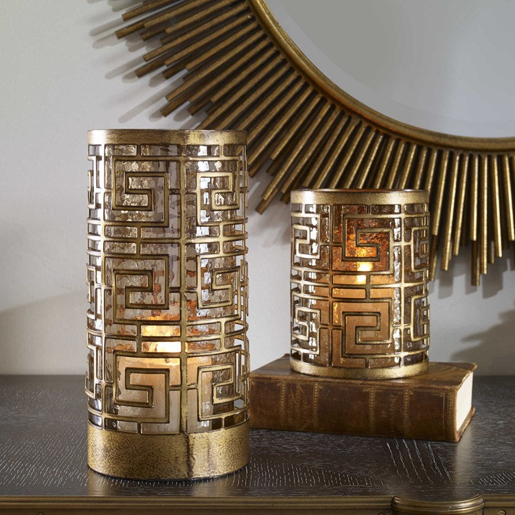 Uttermost Ruhi Antiqued Gold Iron Set of 2 Candle Holders  ~ Candles Included - Image 1