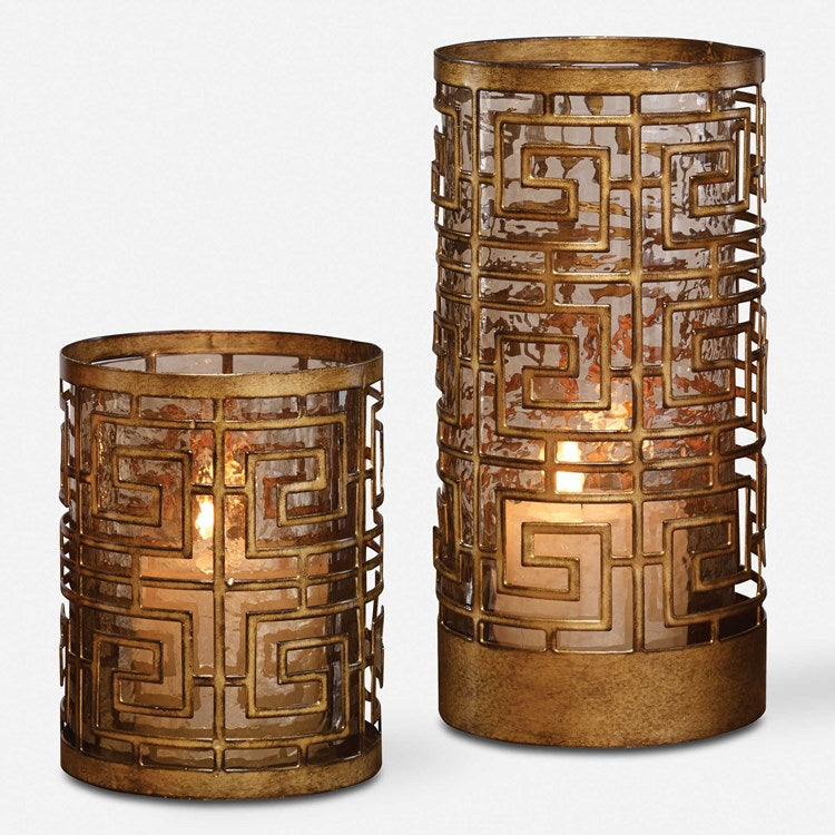 Uttermost Ruhi Antiqued Gold Iron Set of 2 Candle Holders  ~ Candles Included - Image 2