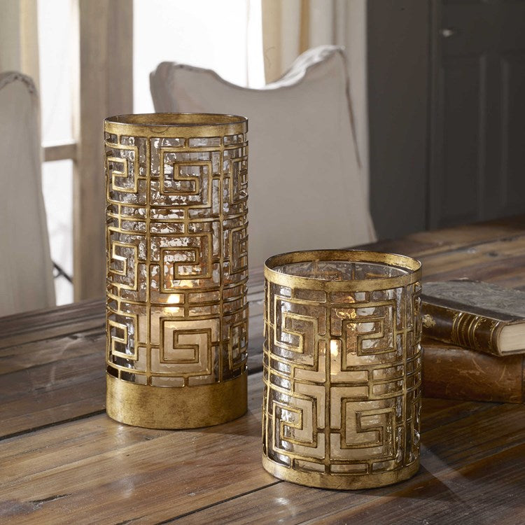Uttermost Ruhi Antiqued Gold Iron Set of 2 Candle Holders  ~ Candles Included - Image 3