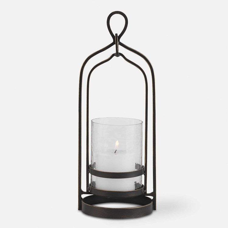 Uttermost Shepherd  Dark Bronze and Textured Glass Hurricane Candleholder ~ Candle Included - Image 2